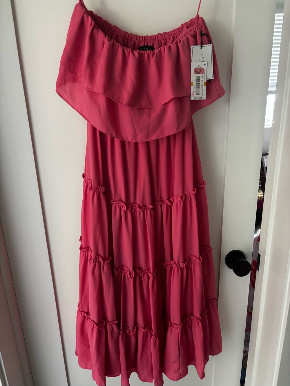 1. State Hot Pink Ruffled Strap Maxi Dress